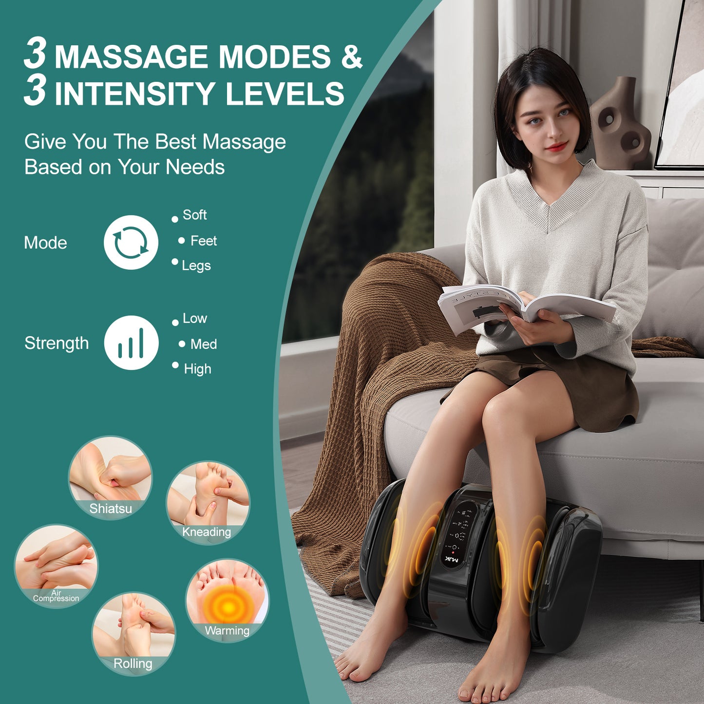 Smart Foot Massager With 3D Air Compression & Heating 15 Min Auto Timer  Quiet Design Office Home Relaxation Essential