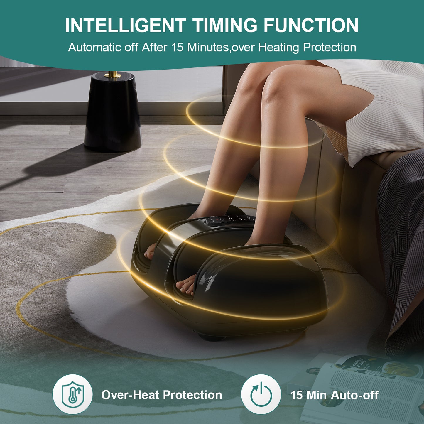 Smart Foot Massager With 3D Air Compression & Heating 15 Min Auto Timer  Quiet Design Office Home Relaxation Essential