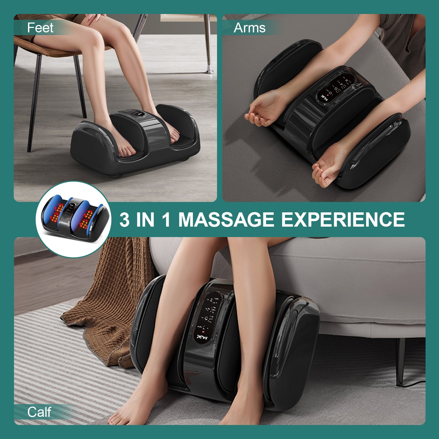 Smart Foot Massager With 3D Air Compression & Heating 15 Min Auto Timer  Quiet Design Office Home Relaxation Essential